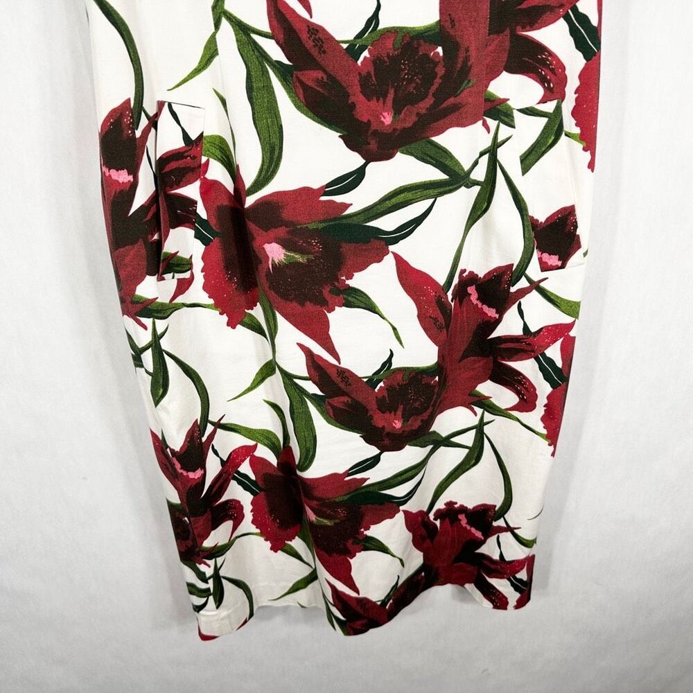 Lafayette 148 Size 8 Dress White Red Green Floral Shift Lined‎ Knee Length 642 - Picture 3 of 8